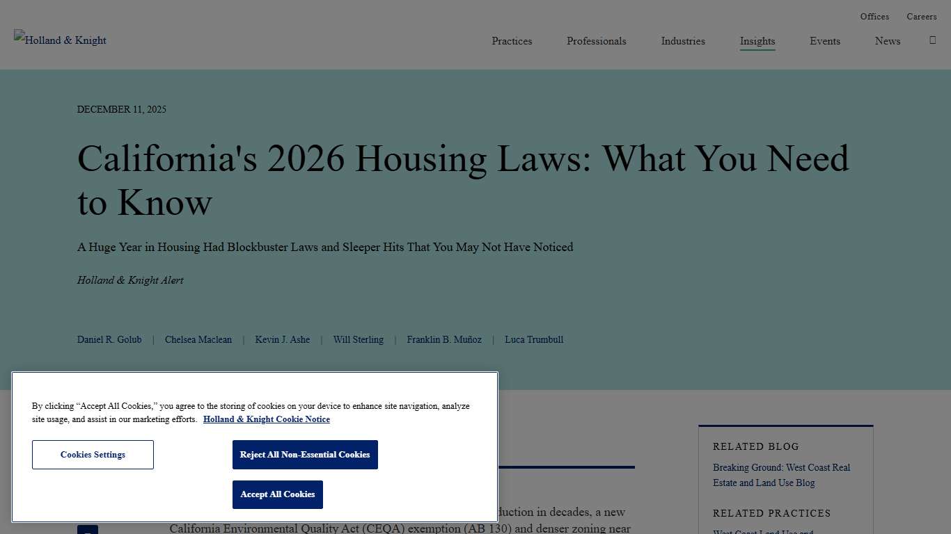 California's 2026 Housing Laws: What You Need to Know | Insights | Holland & Knight
