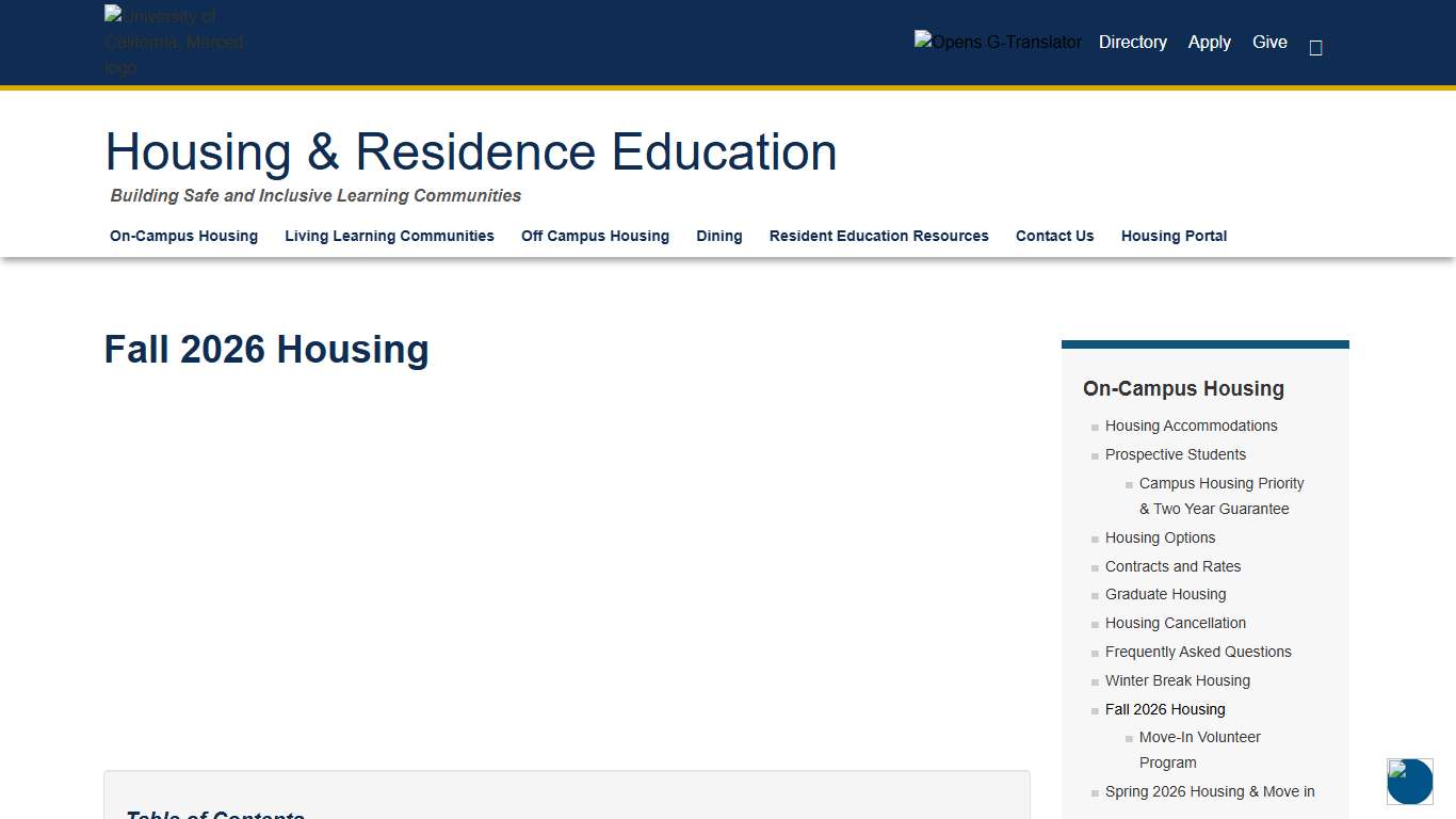 Fall 2026 Housing | Housing & Residence Education