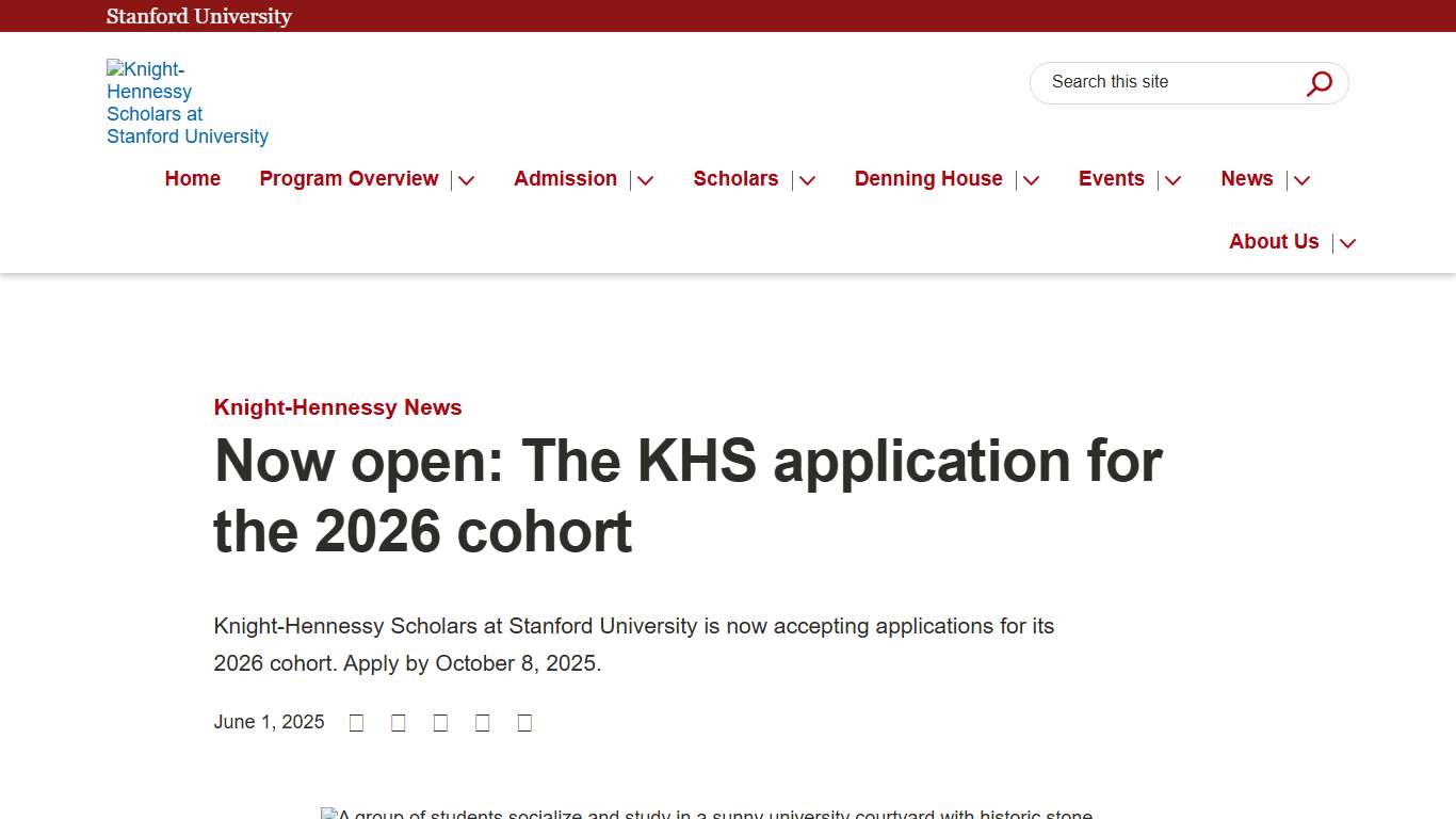 Now open: The KHS application for the 2026 cohort | Knight-Hennessy Scholars at Stanford University